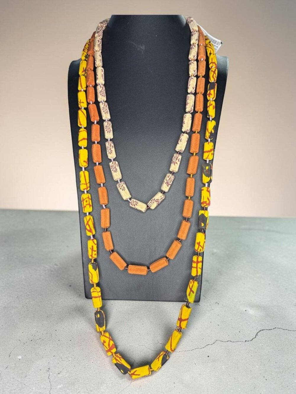 Paul Ropp Handmade Fabric Bead Necklace 26" Multicolor Statement Jewelry
